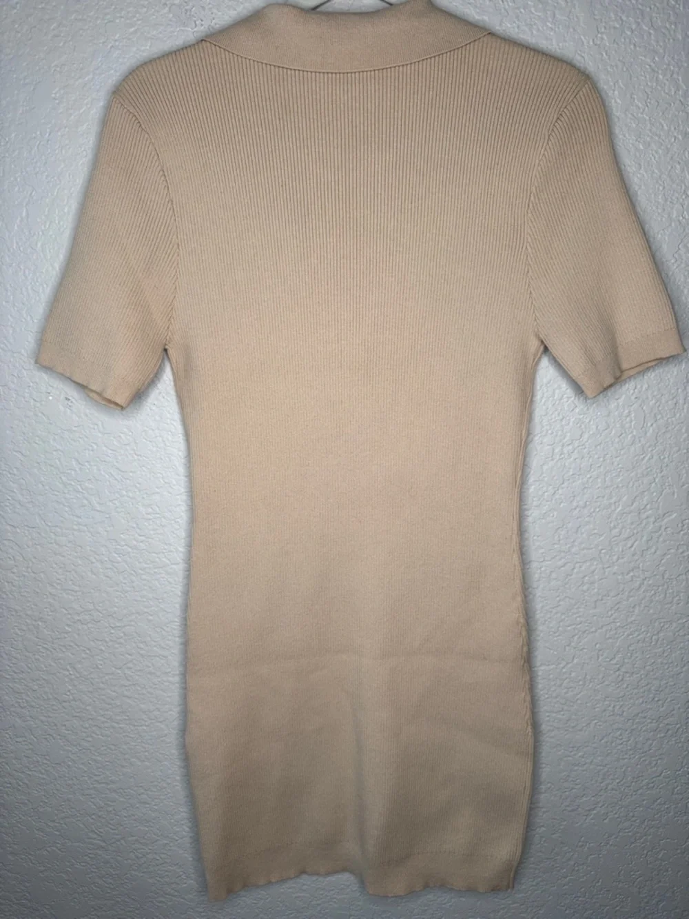 Revolve Line and Dot Brittany Ribbed Mini Dress Tan Large Bodycon Polo V Neck - Picture 5 of 7